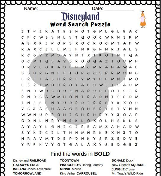 Disneyland Word Search Puzzle Free Printable In 2020 