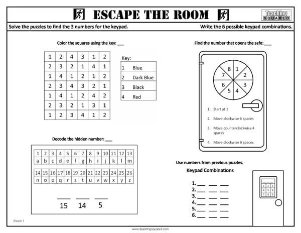 Escape The Room Worksheets Teaching Squared