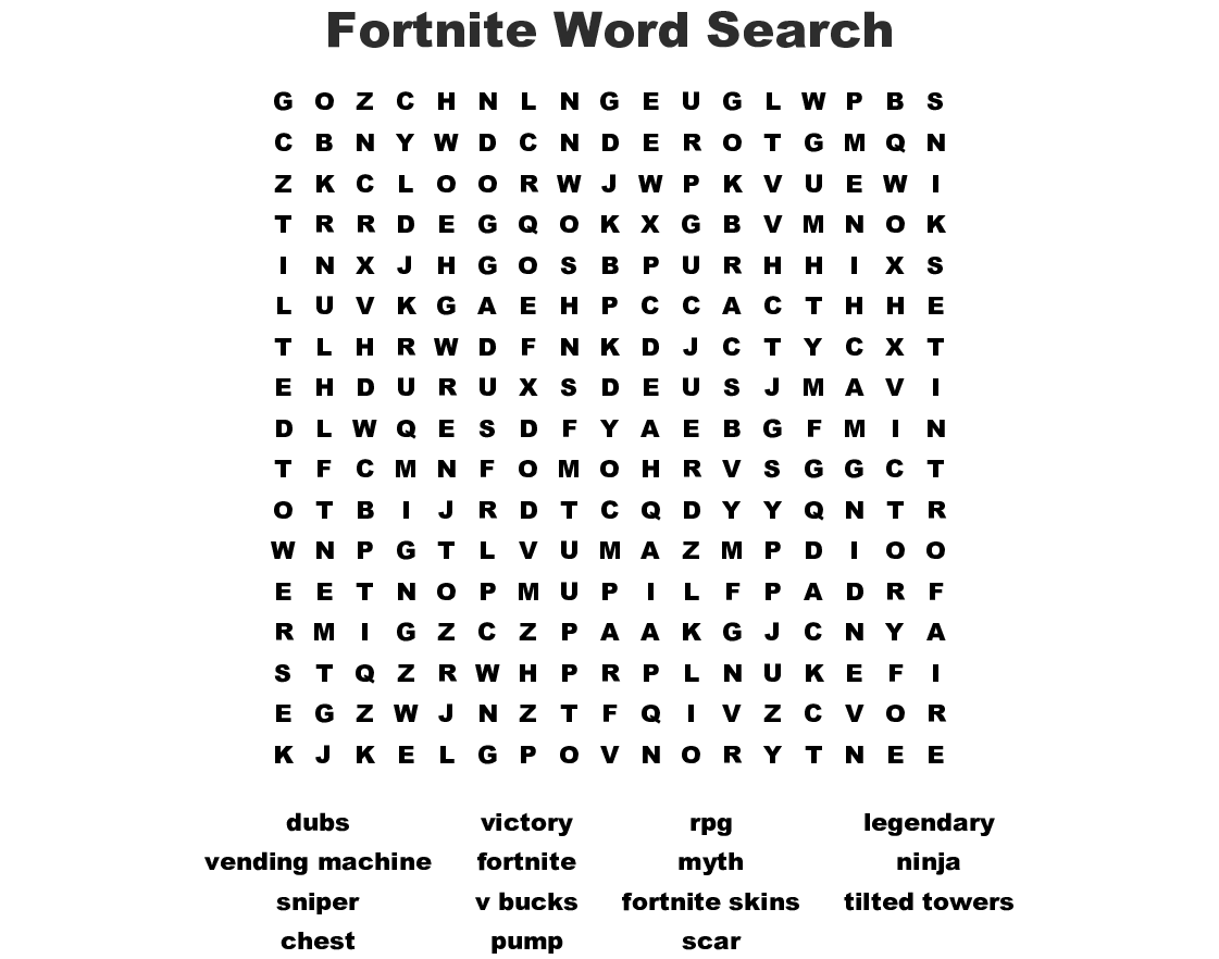 printable fortnite word search