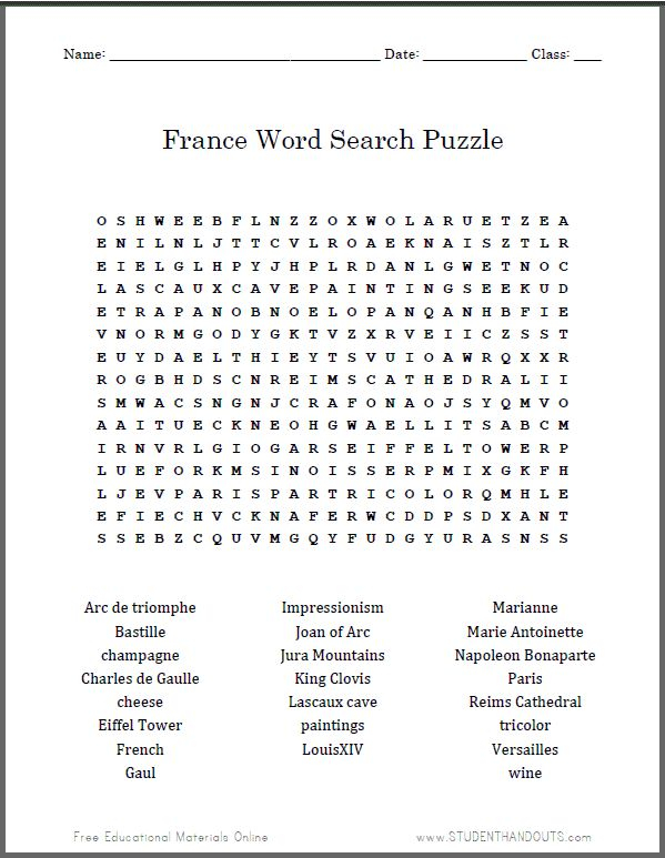 French Word Searches Free Printable FreePrintableTM