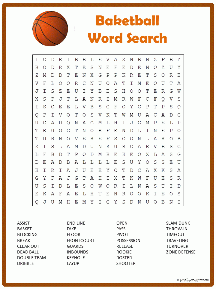 Free Printable Basketball Word Search Word Search 