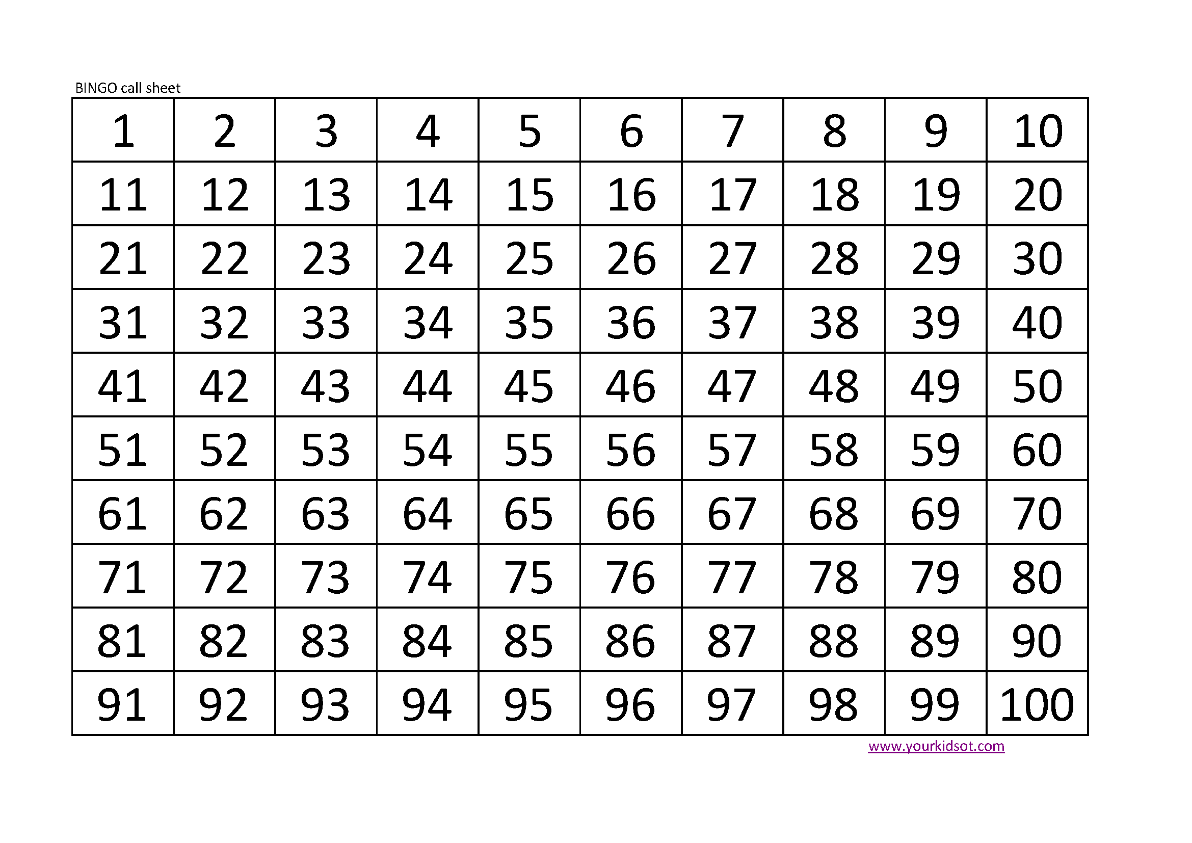 Printable Bingo Calling Cards 1-90 - FreePrintableTM.com 