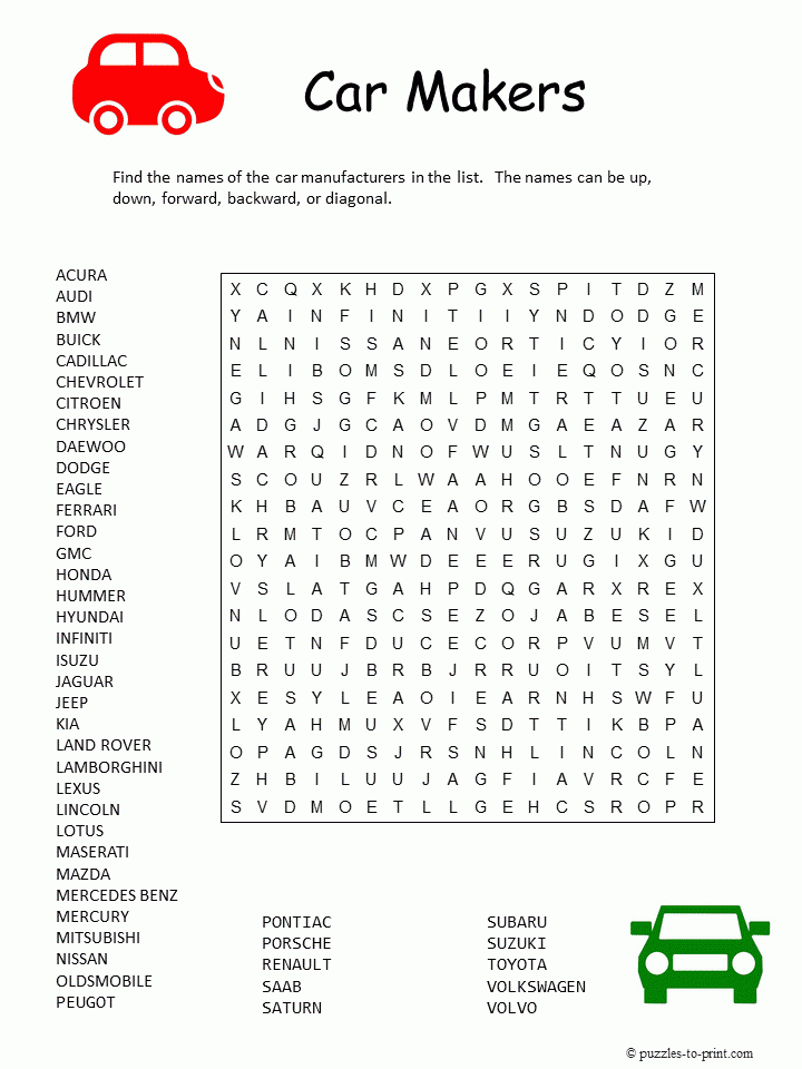 Free Printable Car Makers Word Search With Images Word 