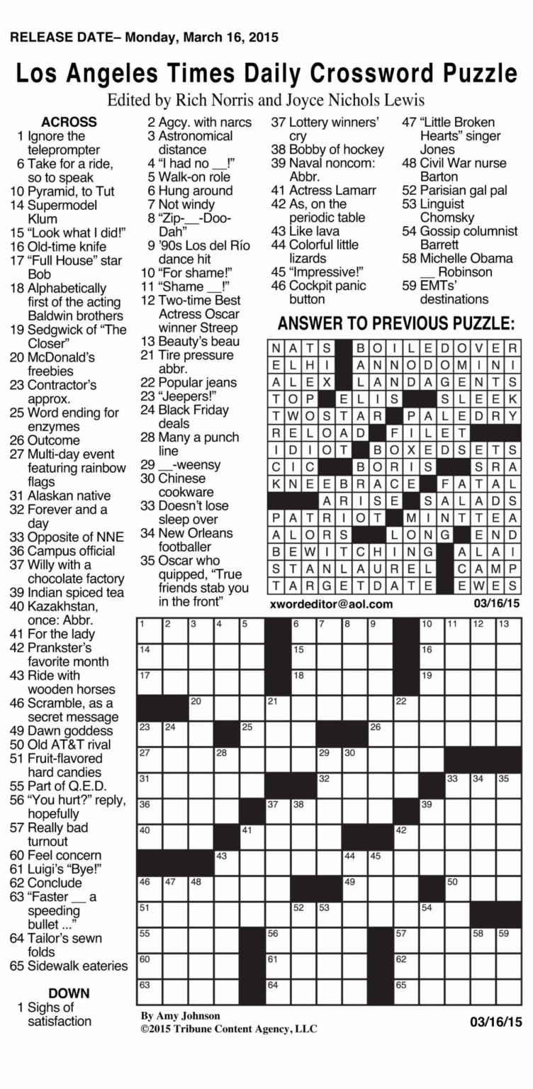 Free Printable Sunday Crossword Puzzles Printable