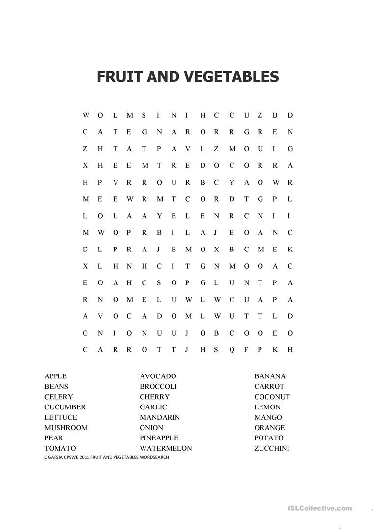 Fruit And Vegetable Word Search Worksheet Free ESL 