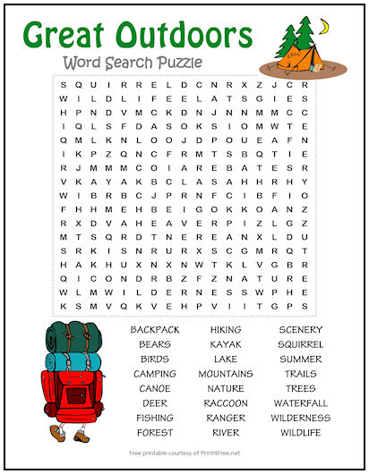 Great Outdoors Word Search Puzzle Print It Free