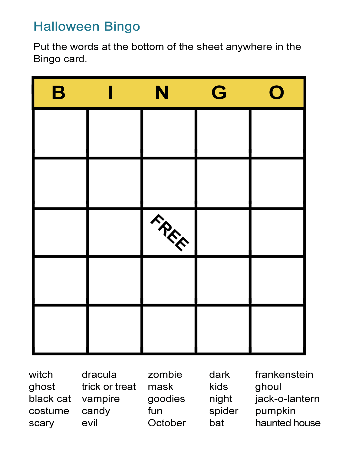 Halloween Printable Bingo Cards ALL ESL