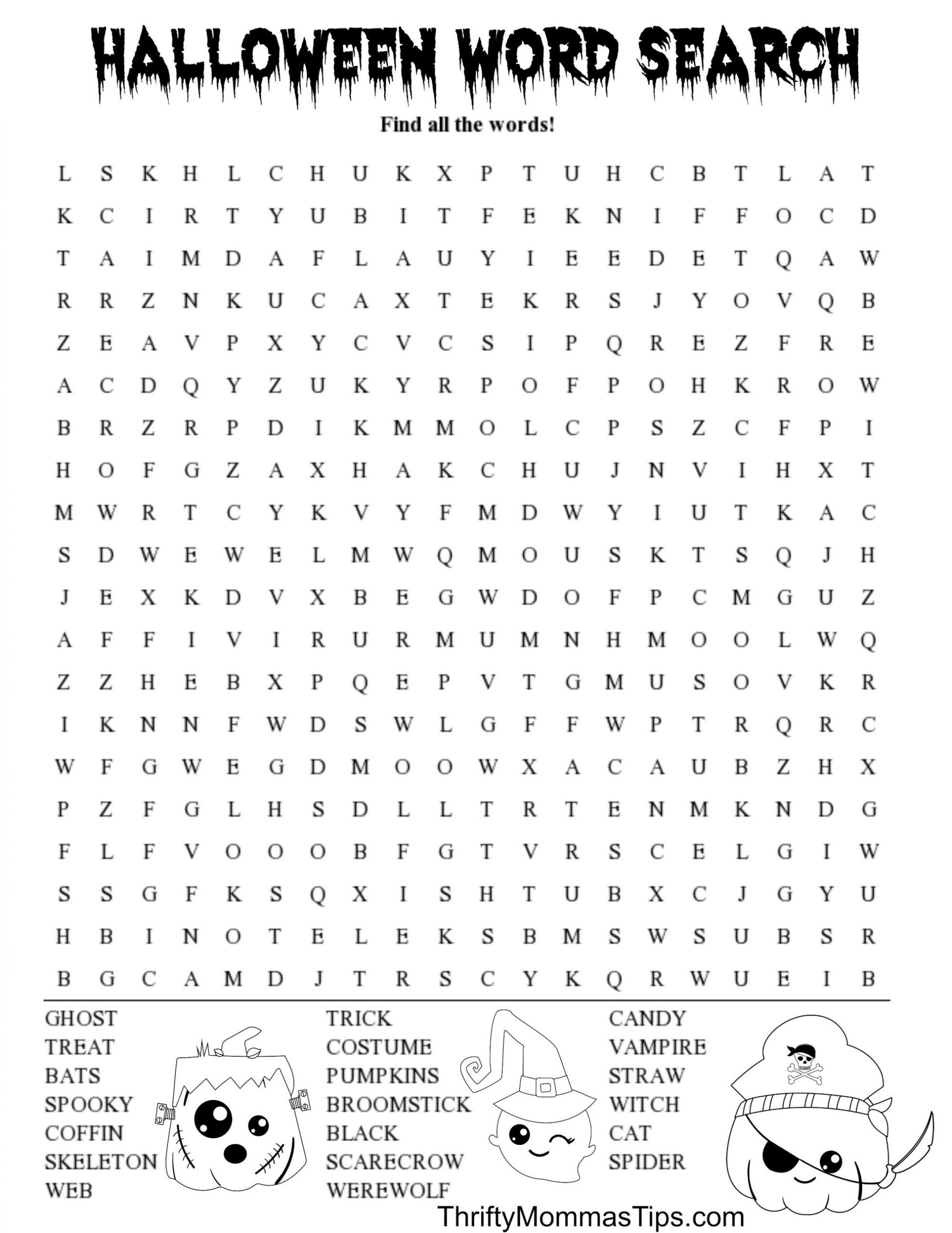 hard halloween word search printable