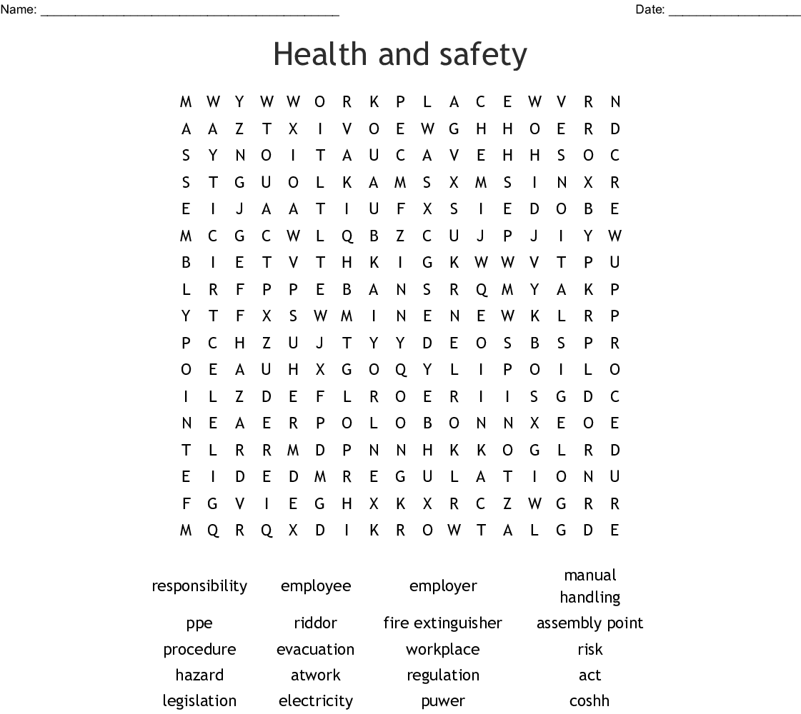 Health And Safety Word Search WordMint