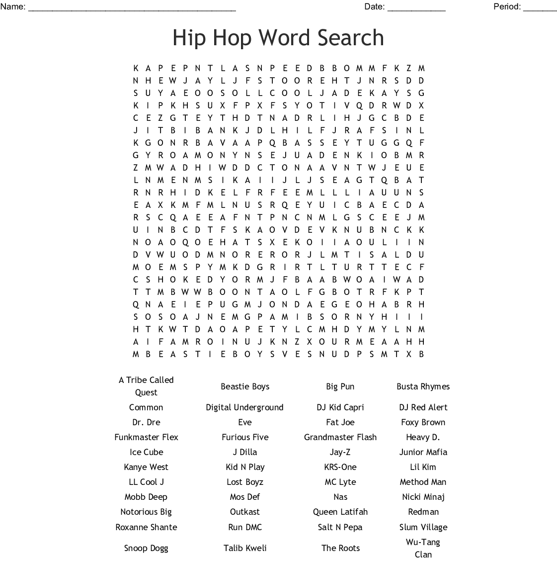 Printable Word Searches Rappers FreePrintableTM