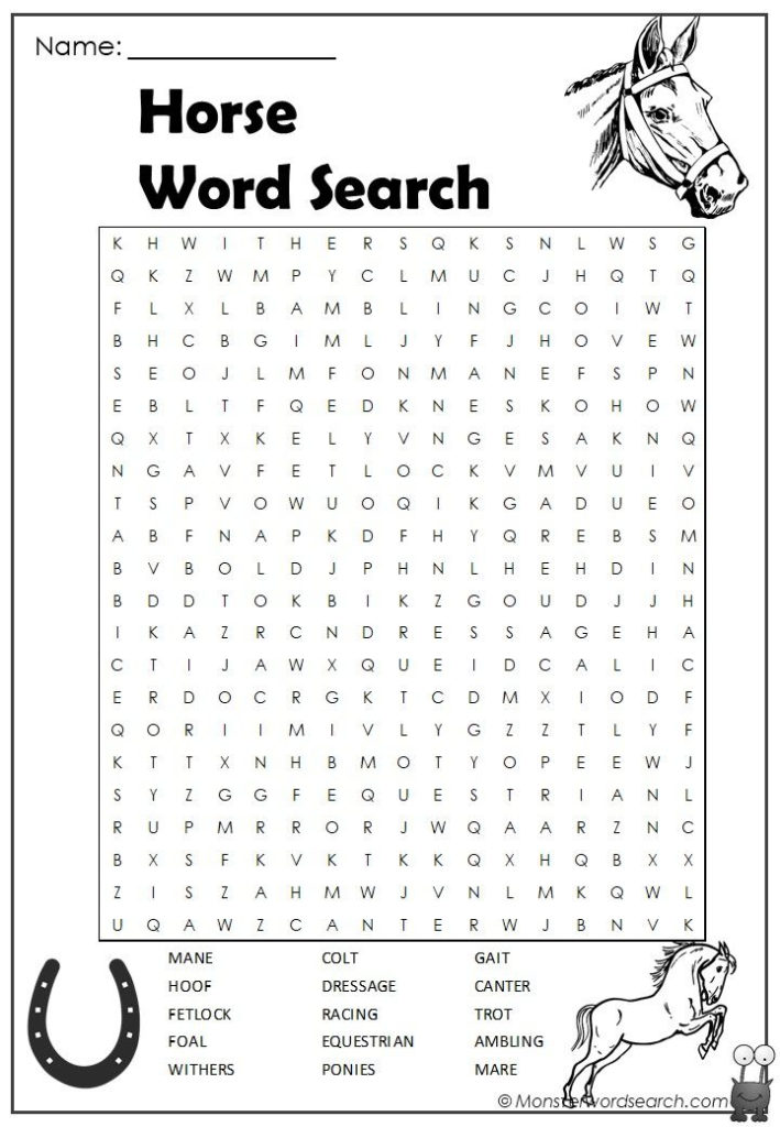 Horse Word Search Horses Horse Camp Free Horses