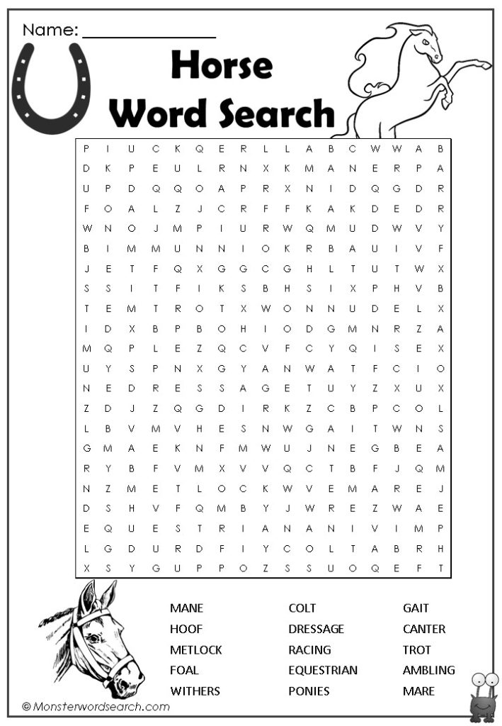 Horse Word Search Monster Word Search