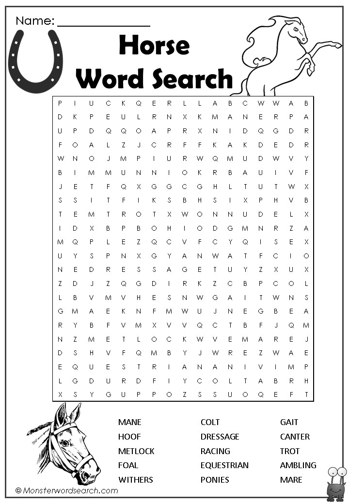 Horse Word Search Monster Word Search