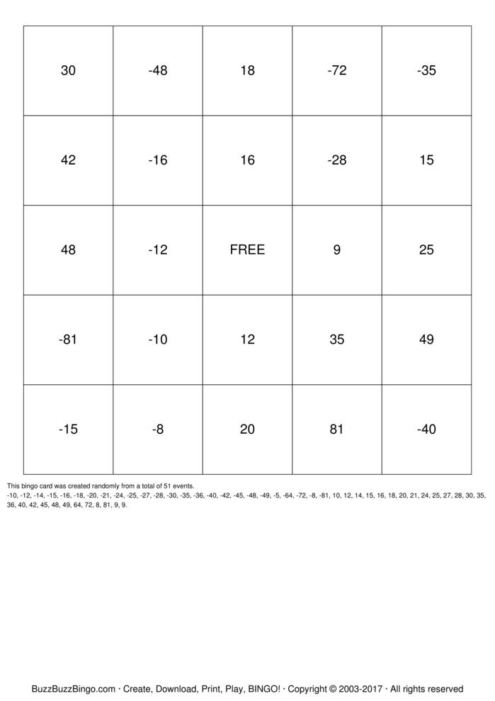 INTEGER BINGO Bingo Cards To Download Print And Customize 