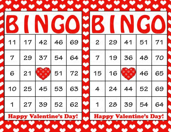 Items Similar To 30 Valentines Bingo Cards Printable 