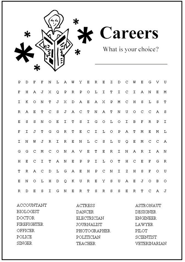 Job Word Search Printable Activity Shelter