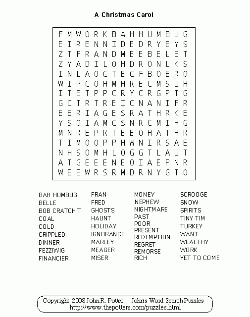 a christmas carol crossword printable