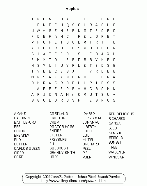 apple word search printable