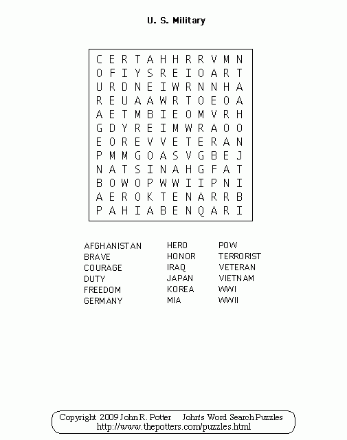 John s Word Search Puzzles Kids U S Military