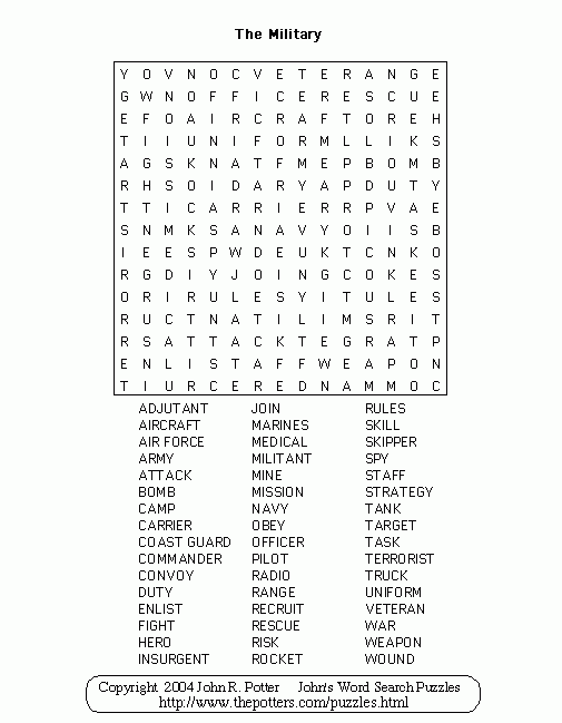 John s Word Search Puzzles The Military