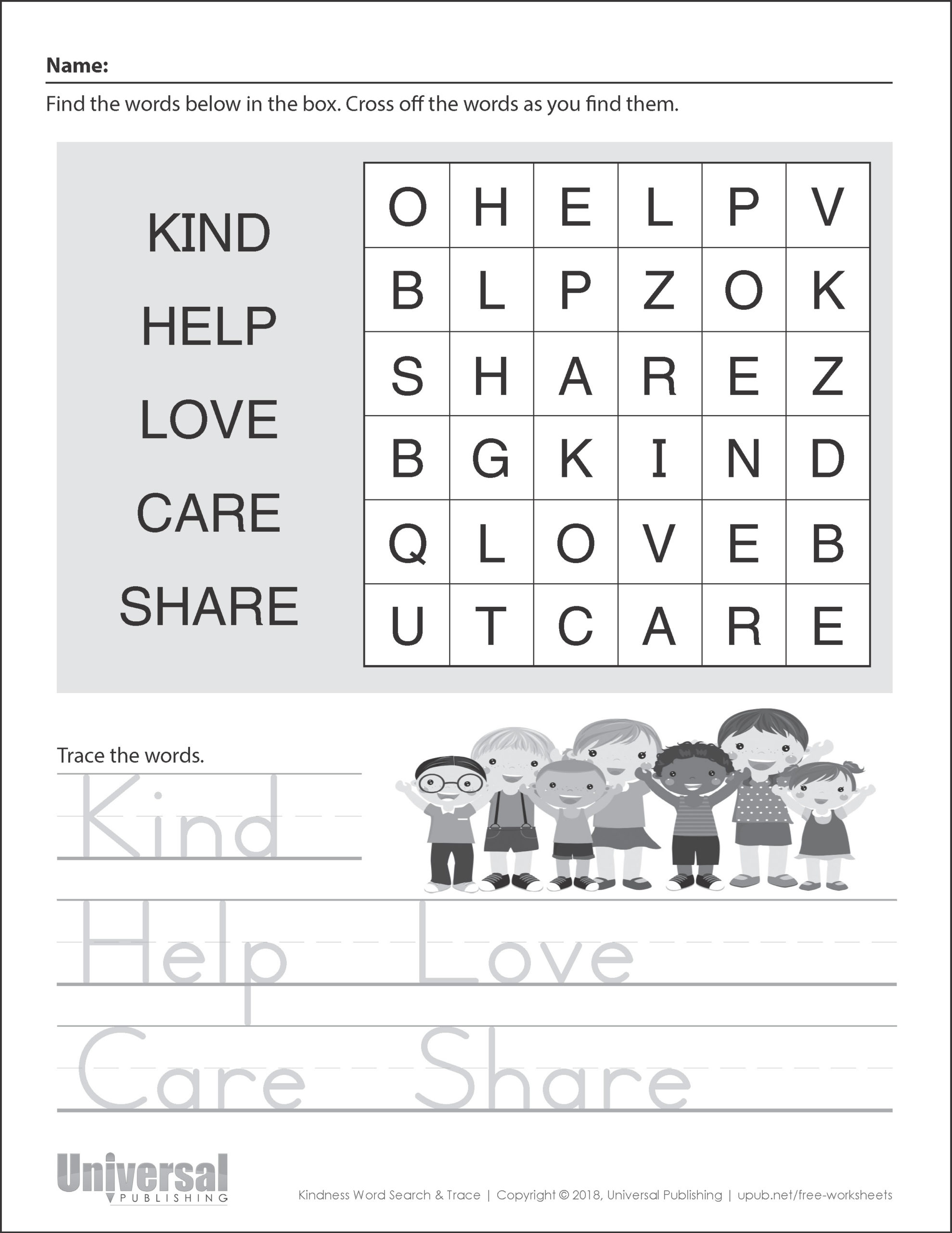 Printable Word Search On Kindness FreePrintableTM