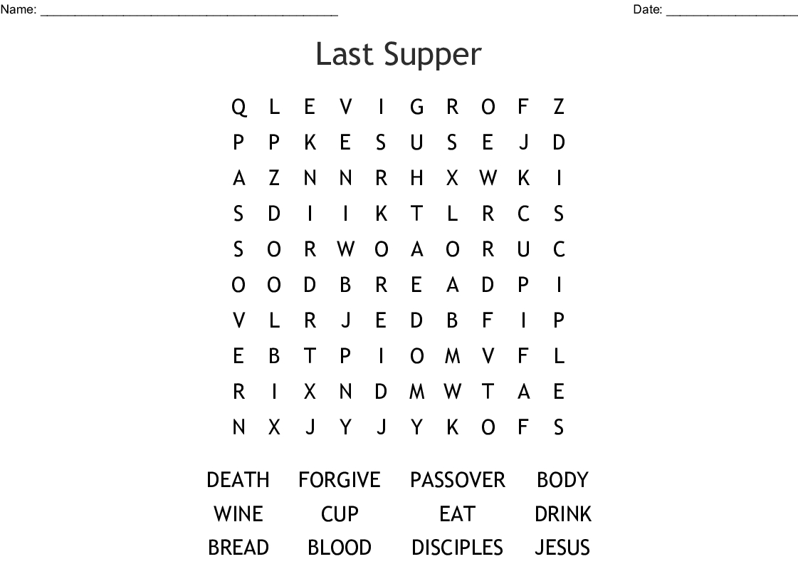 Last Supper Word Search Printable Word Search 