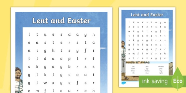 Lent And Easter Word Search KS1 2 Easter 2017 16th April 