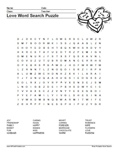 Love Word Search Puzzle Free Printable 