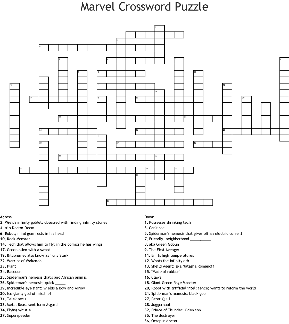 Free Printable Superhero Crosswords FreePrintableTM 