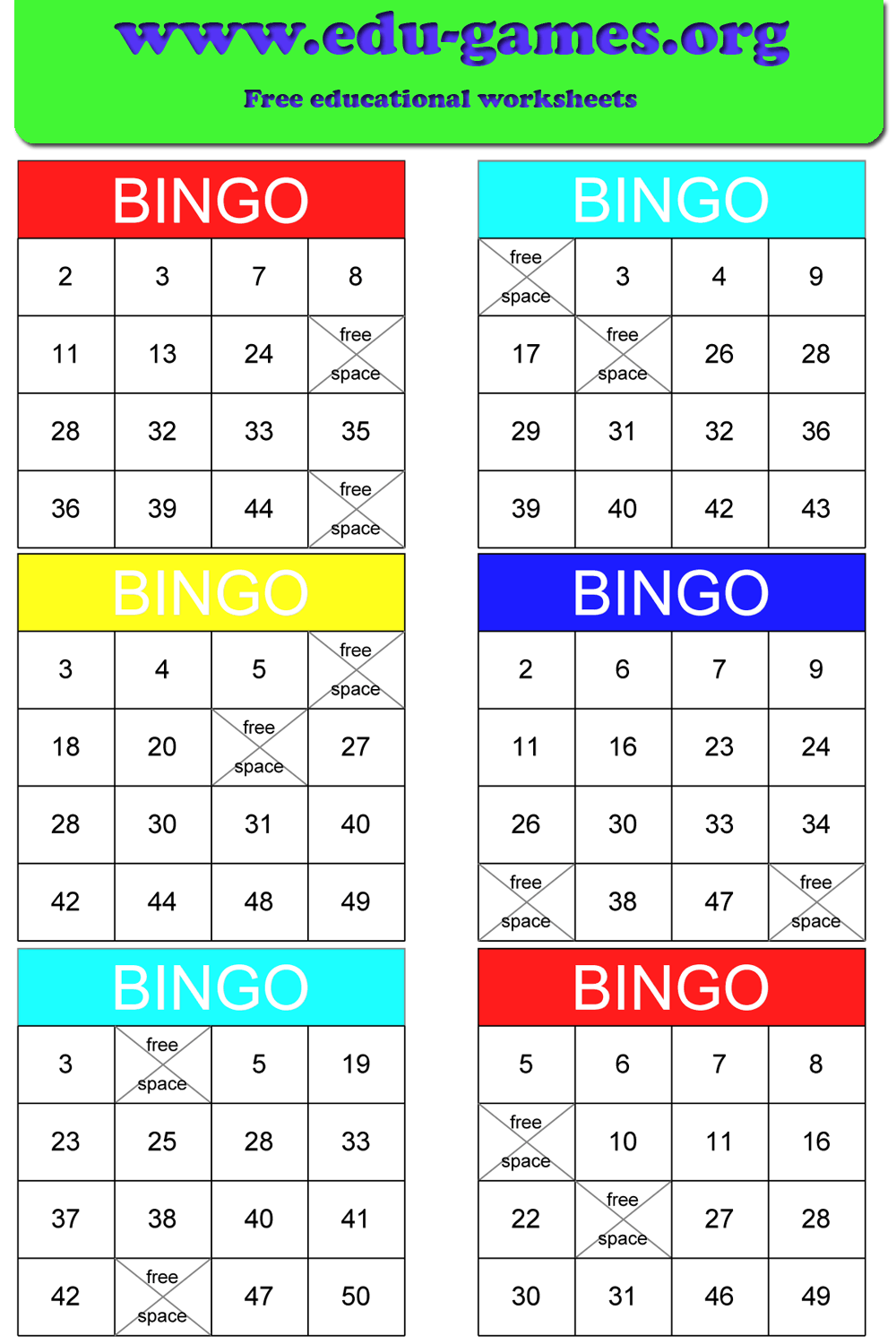 Math Bingo Free Printable PDF Math Bingo Cards