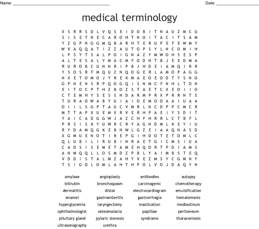 Printable Word Searches Medical | FreePrintableTM.com