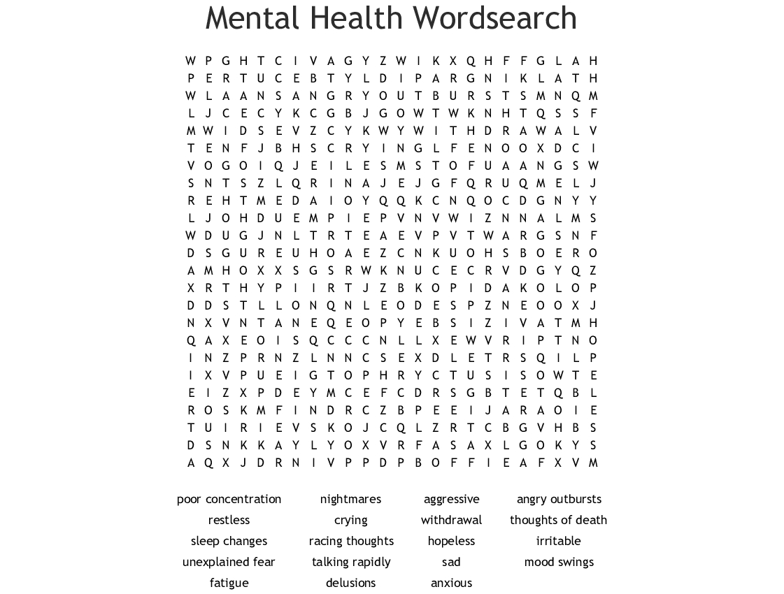 Mental Health Awareness Word Search Wordmint Word 