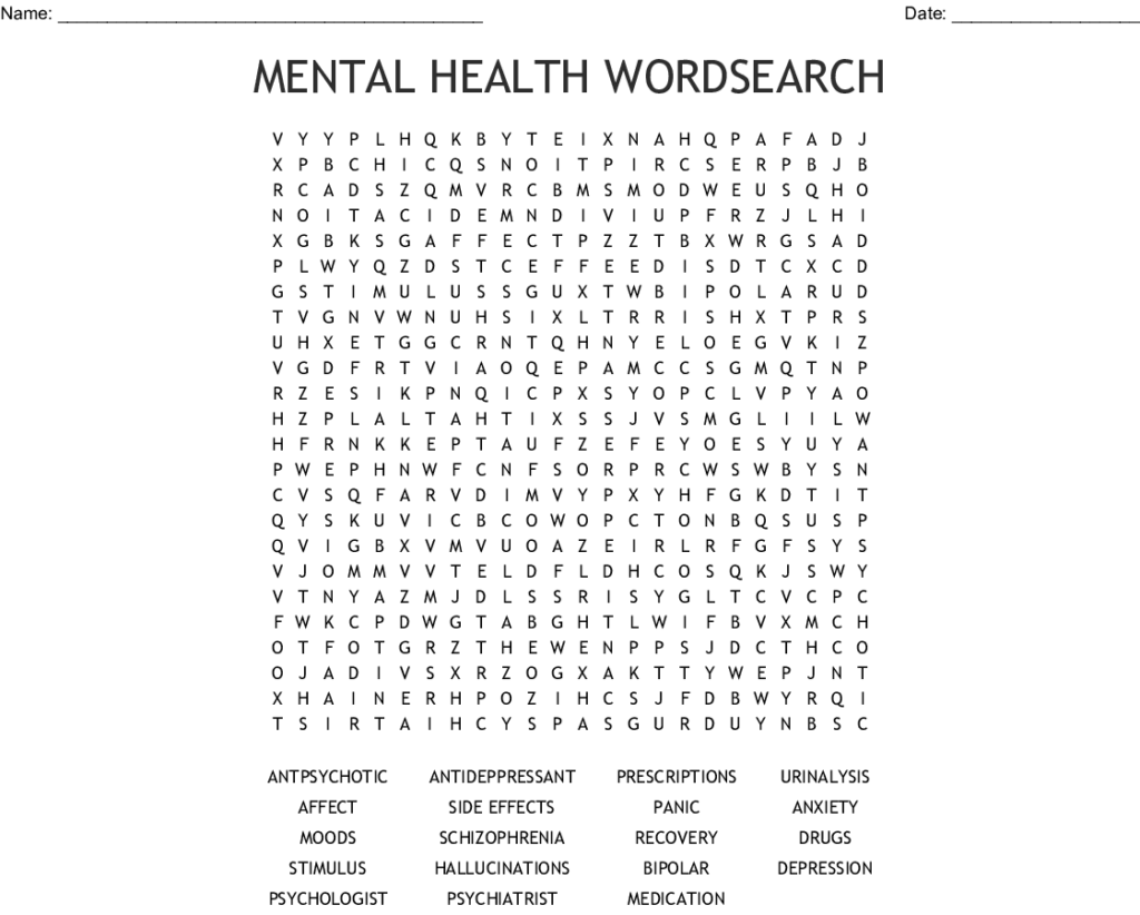 MENTAL HEALTH WORDSEARCH WordMint