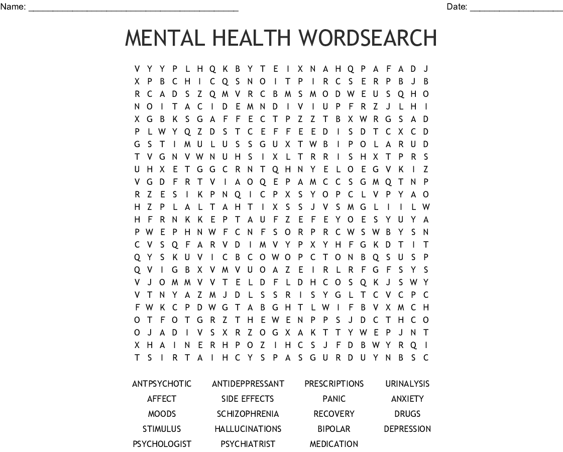 printable word searches mental health