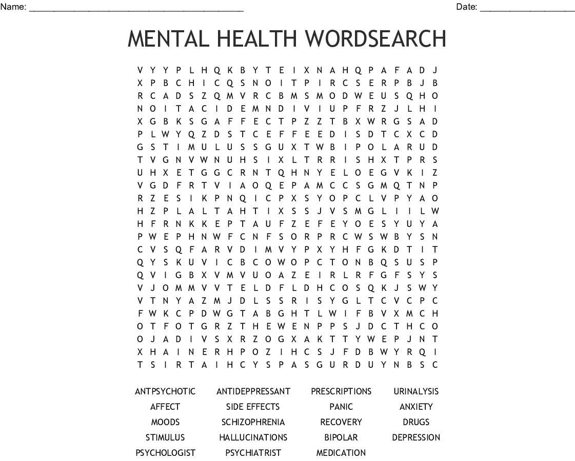 Printable Word Searches Mental Health FreePrintableTM