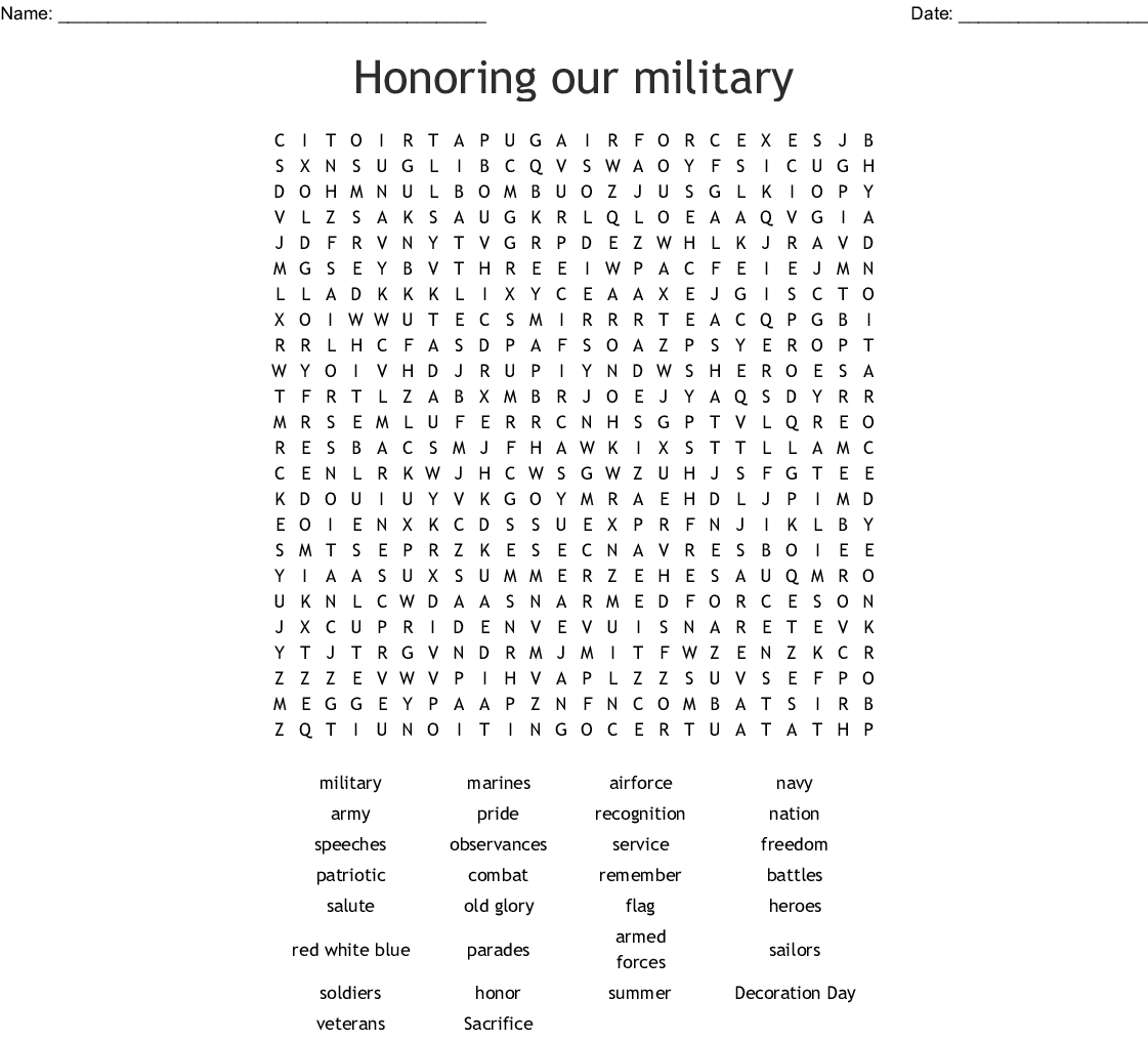 printable word searches military