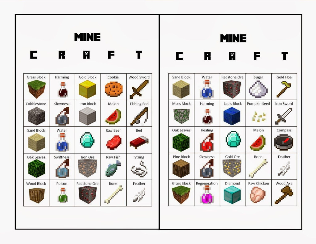 Free Printable Minecraft Bingo Cards - FreePrintableTM.com ...