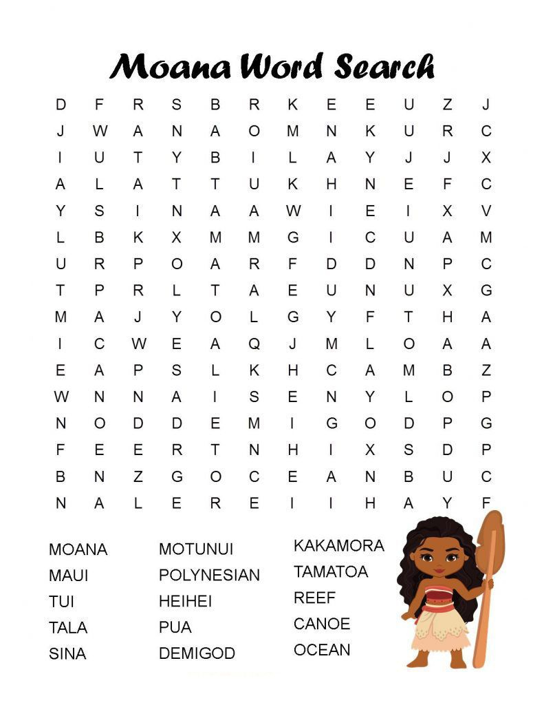 Moana Disney Word Search In 2020 Disney Word Disney 