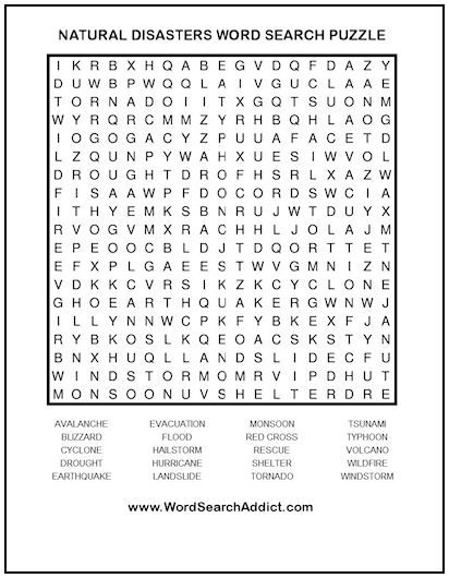 Natural Disasters Printable Word Search Puzzle In 2020 