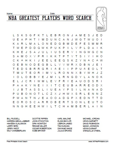 Nba Players Word Search Printable