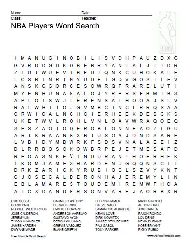 NBA Players Word Search Free Printable MyFreePrintable