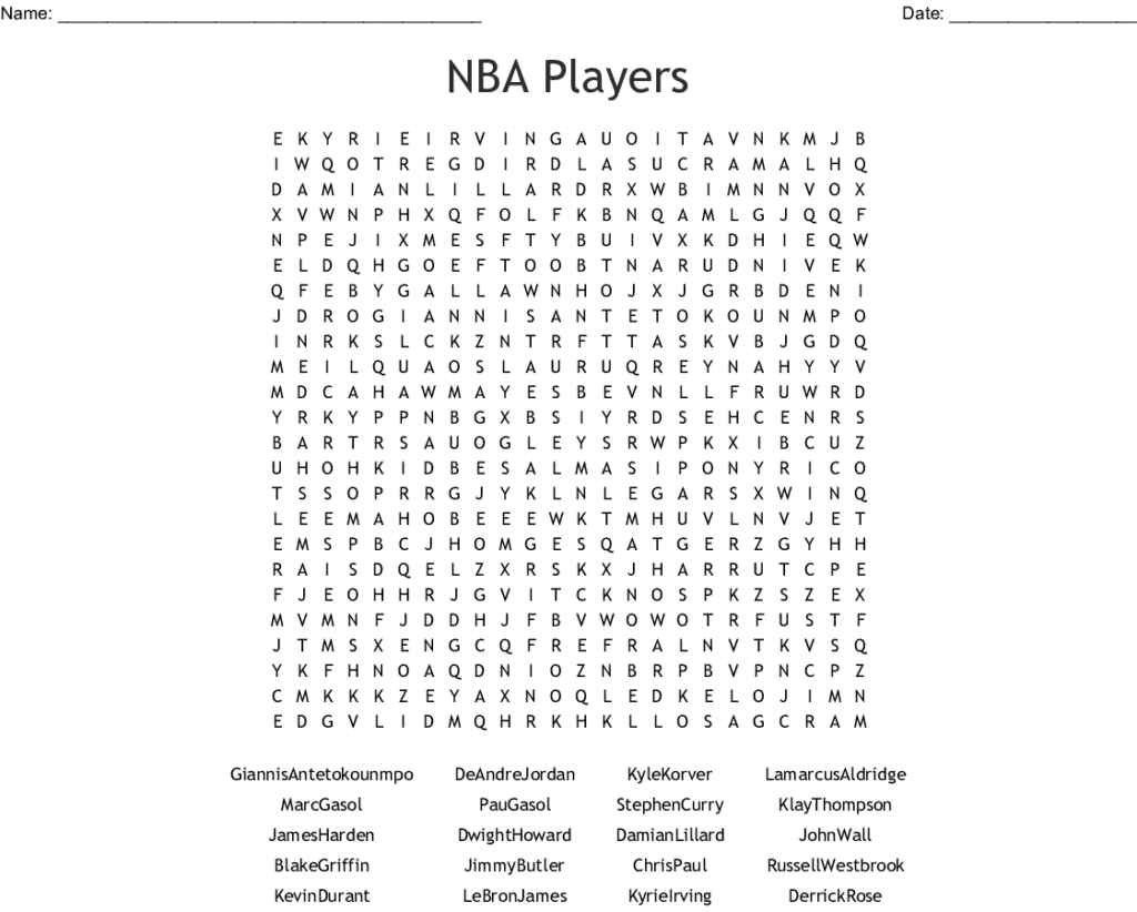 NBA Players Word Search WordMint