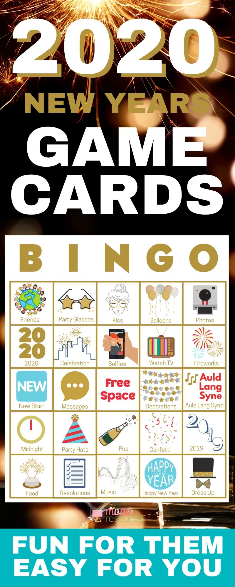 New Years Even Bingo Cards Easy To Play Modern Fun 