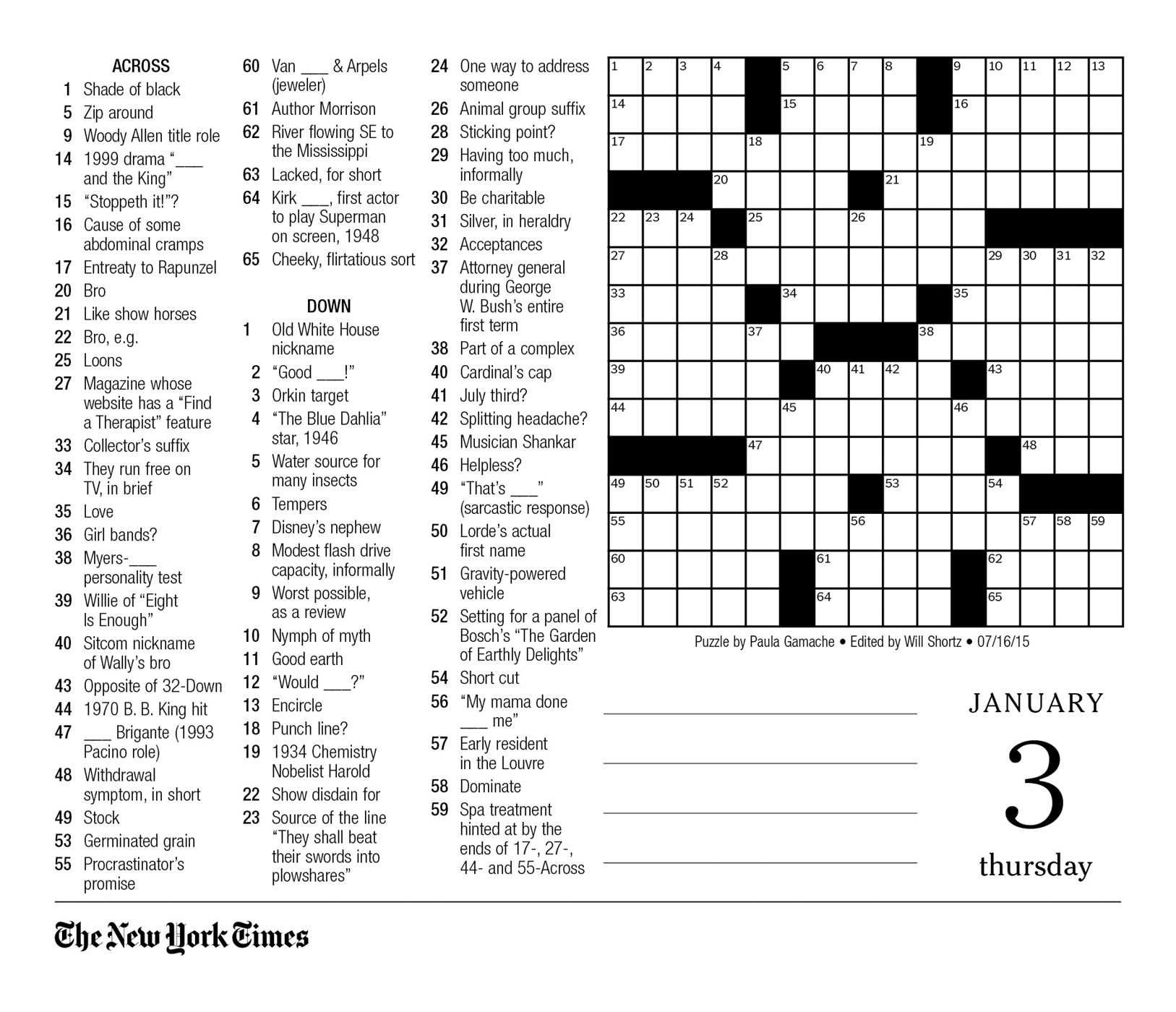 New York Times Crossword Printable Free Wednesday - FreePrintableTM.com