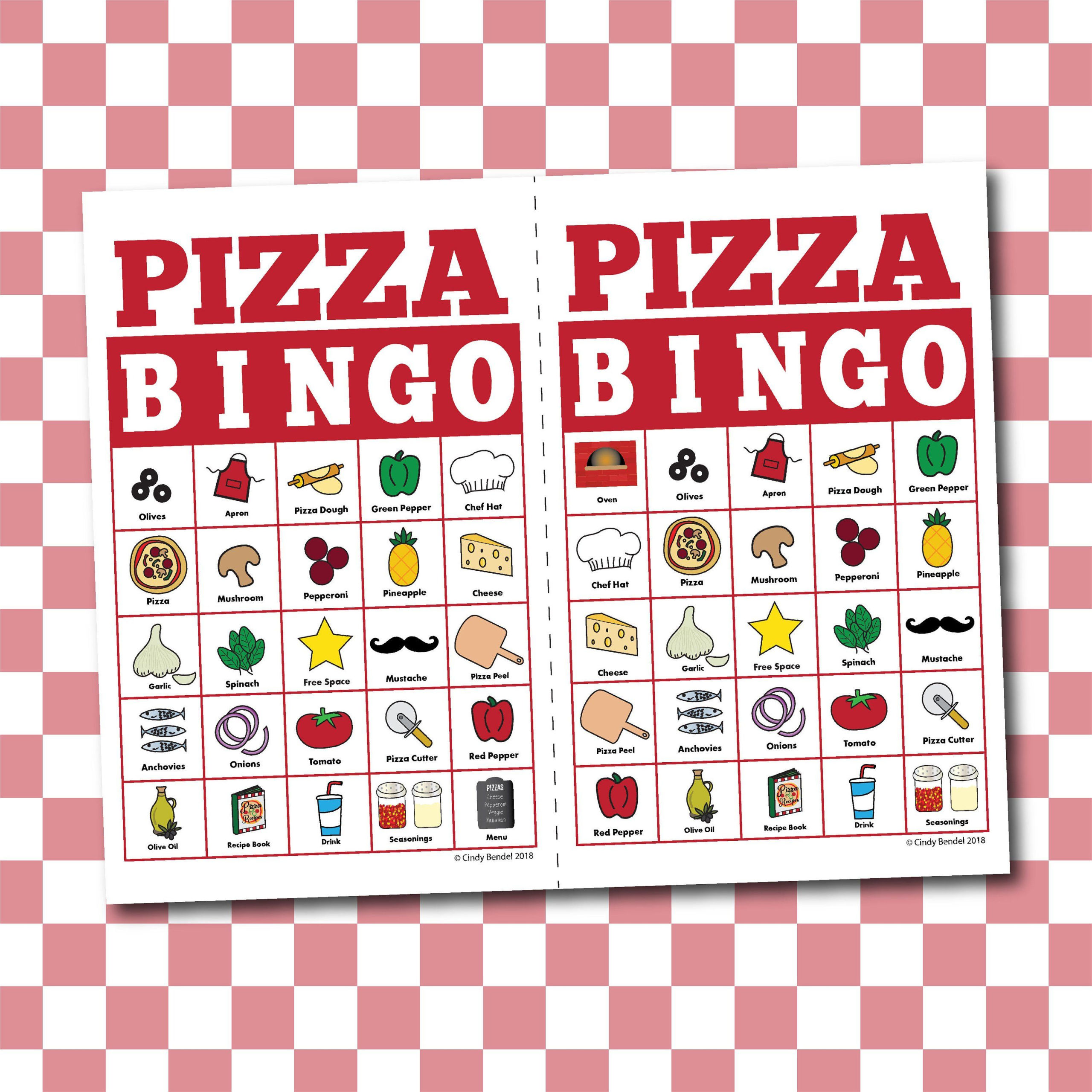 Pizza Bingo Board Game Memory Or Matching Game Digital 