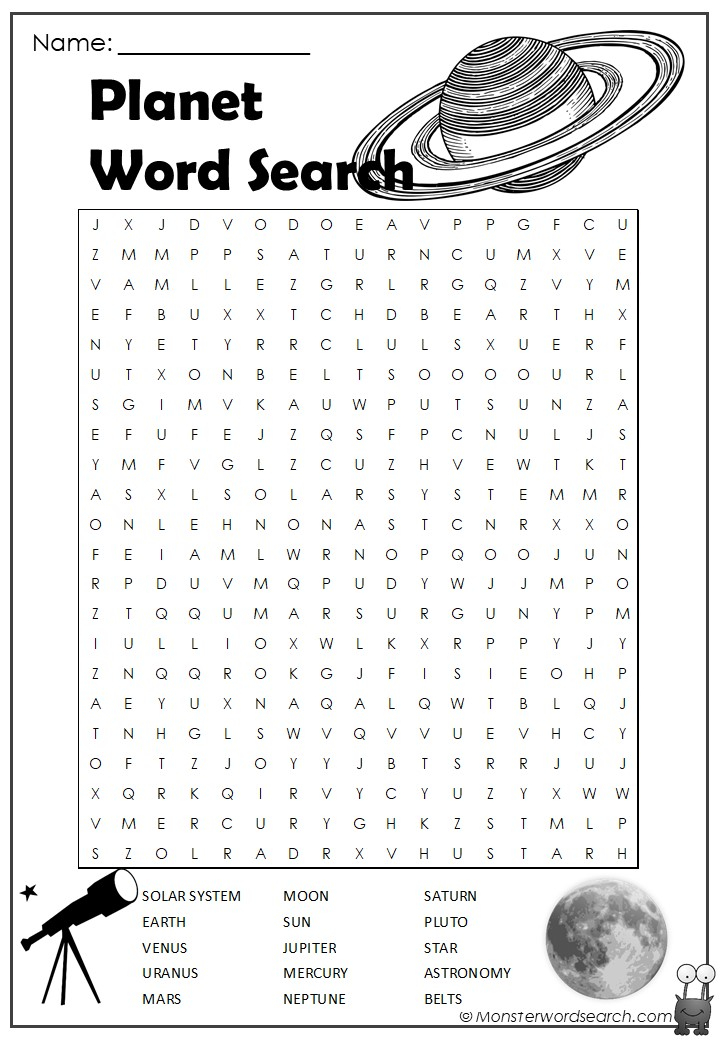 printable word search on planets