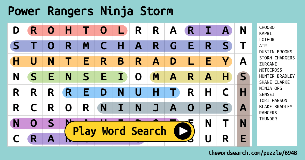 power rangers printable word searches