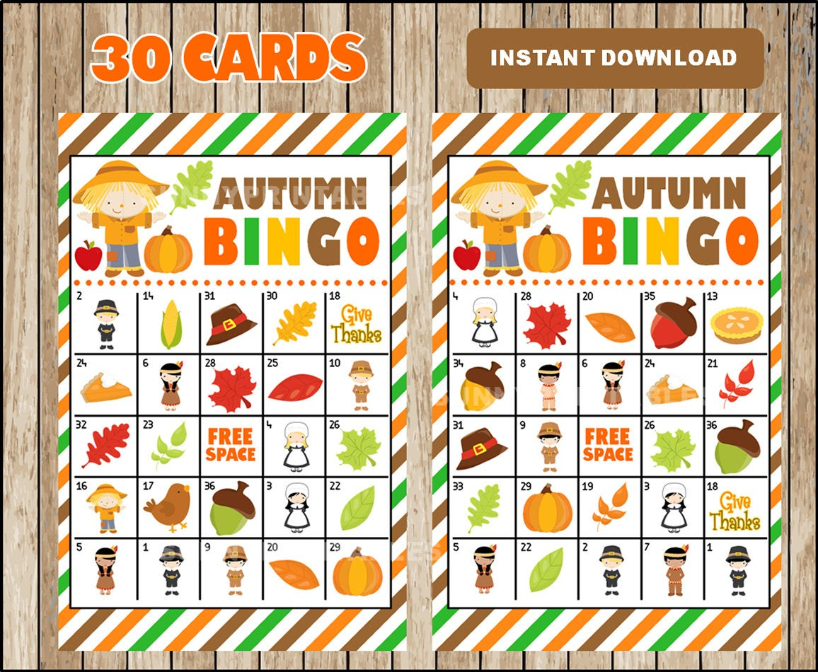 Printable 30 Fall Autumn Bingo Cards Printable Harvest