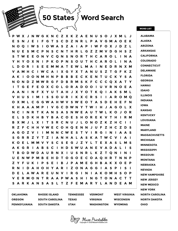 Printable 50 States Word Search