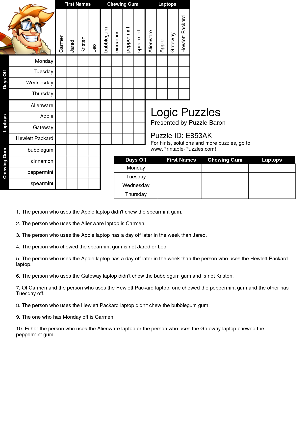 Printable Logic Puzzles Logic Puzzles Printable 